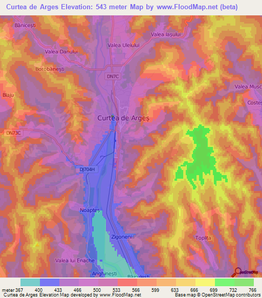 Curtea de Arges,Romania Elevation Map