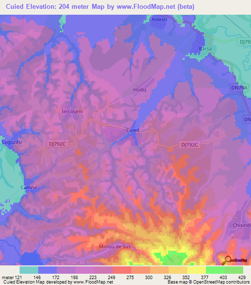 Cuied,Romania Elevation Map