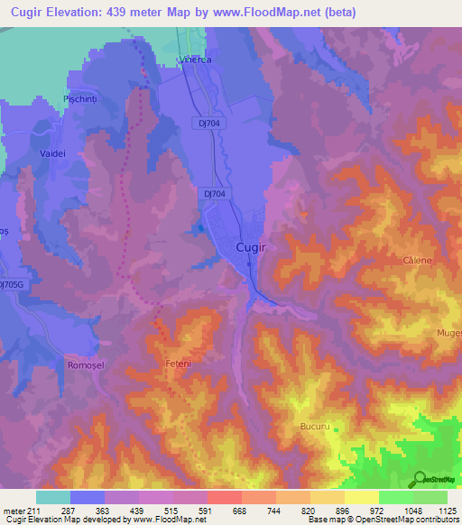 Cugir,Romania Elevation Map