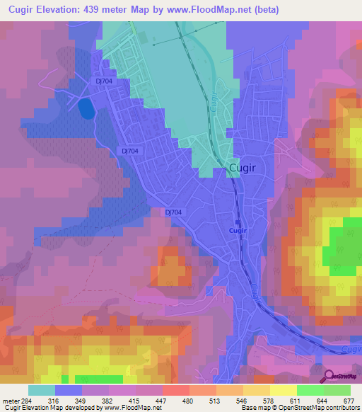 Cugir,Romania Elevation Map