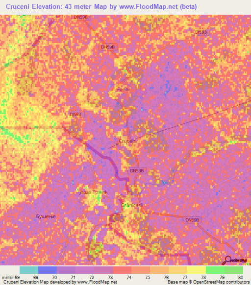 Cruceni,Romania Elevation Map