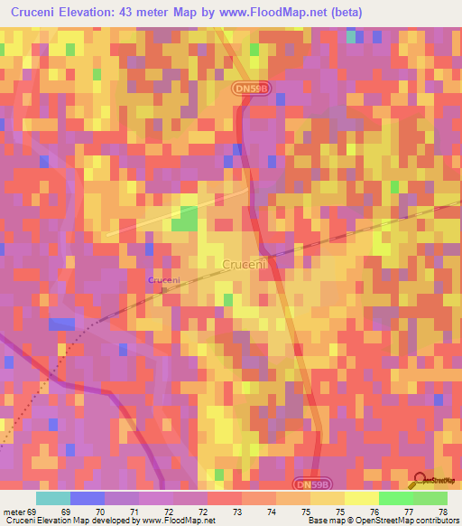 Cruceni,Romania Elevation Map