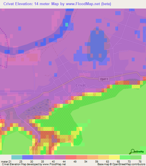 Crivat,Romania Elevation Map