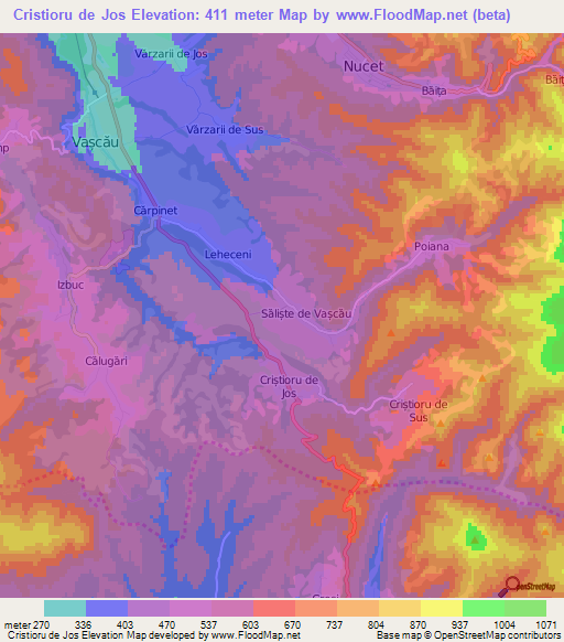 Cristioru de Jos,Romania Elevation Map