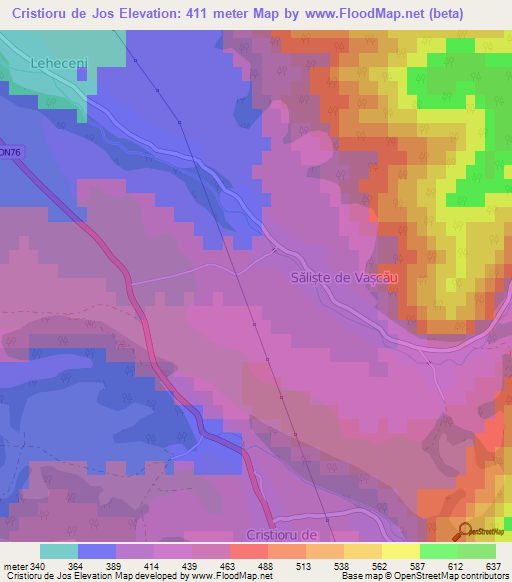 Cristioru de Jos,Romania Elevation Map
