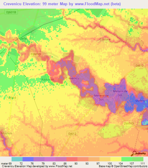 Crevenicu,Romania Elevation Map