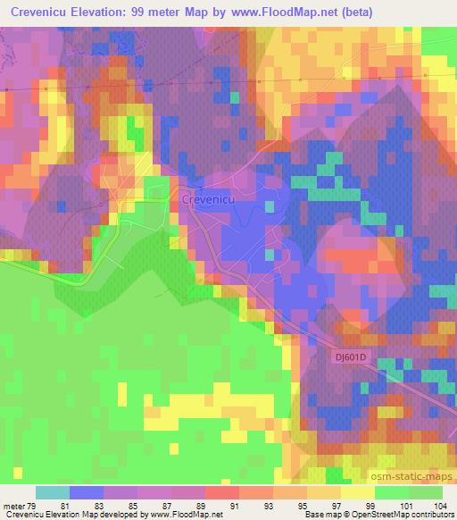 Crevenicu,Romania Elevation Map