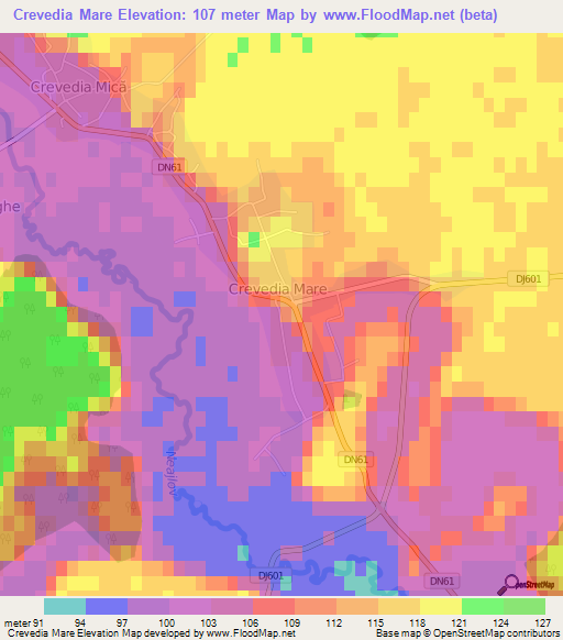 Crevedia Mare,Romania Elevation Map