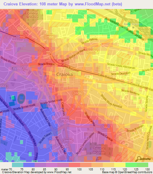 Craiova,Romania Elevation Map