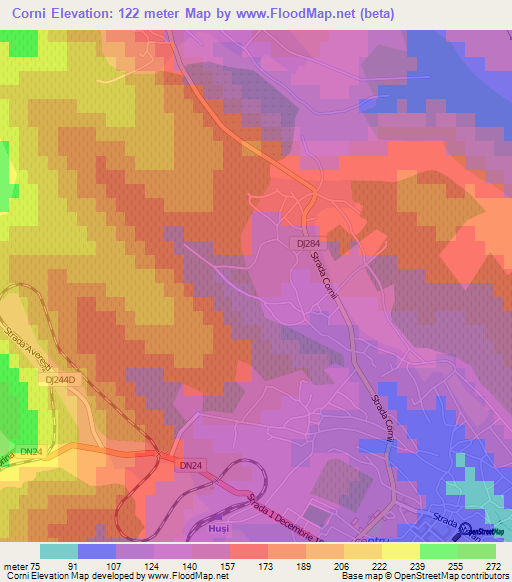 Corni,Romania Elevation Map