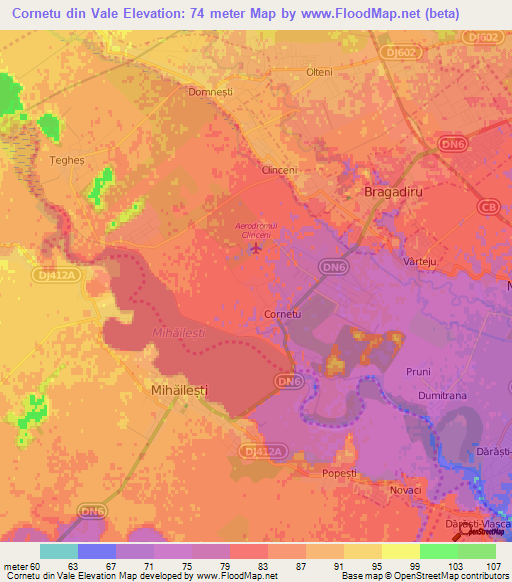 Cornetu din Vale,Romania Elevation Map