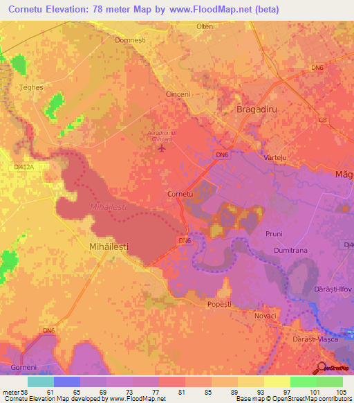 Cornetu,Romania Elevation Map