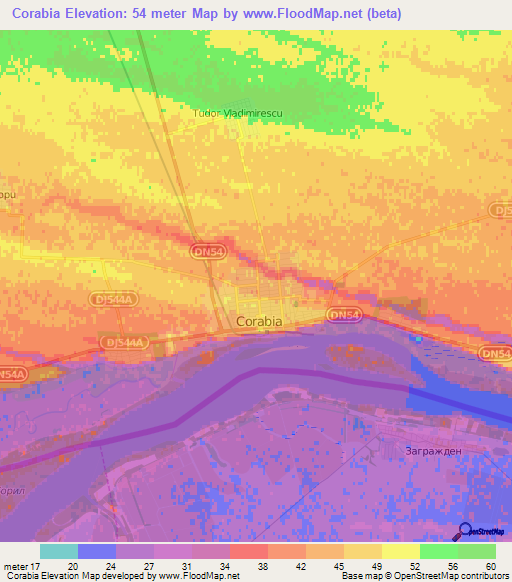 Corabia,Romania Elevation Map