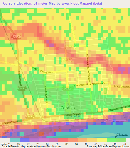 Corabia,Romania Elevation Map