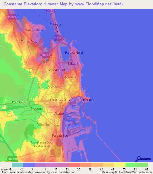 Constanta,Romania Elevation Map