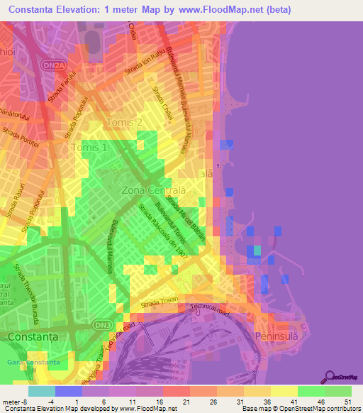 Constanta,Romania Elevation Map