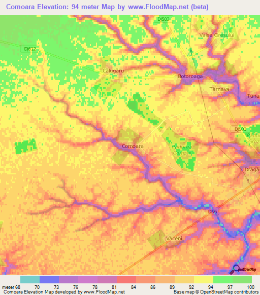 Comoara,Romania Elevation Map