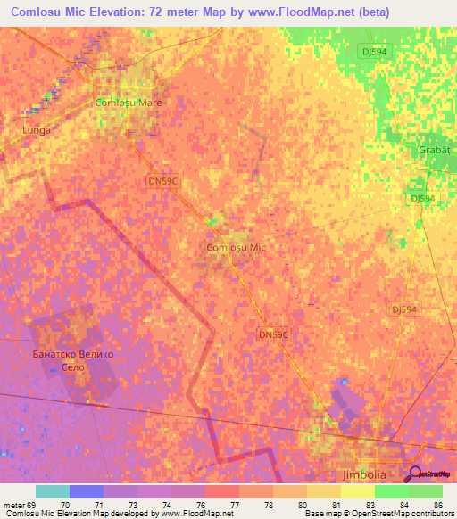 Comlosu Mic,Romania Elevation Map