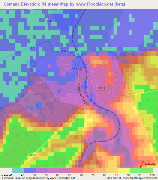 Comana,Romania Elevation Map