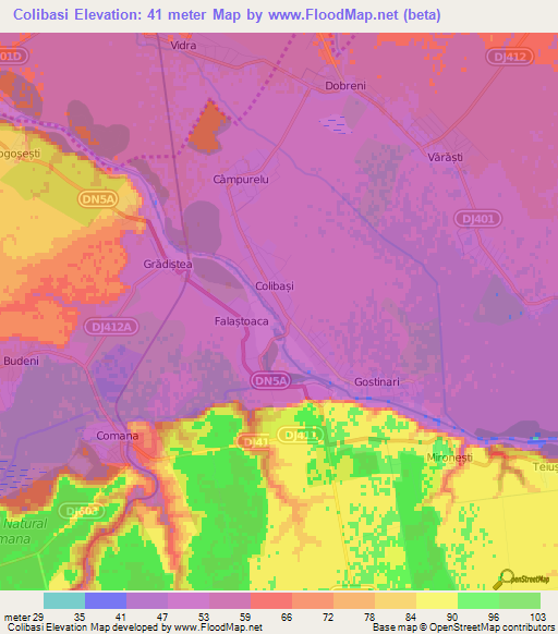 Colibasi,Romania Elevation Map