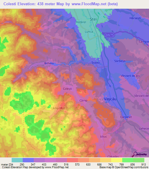 Colesti,Romania Elevation Map