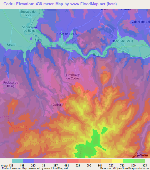 Codru,Romania Elevation Map