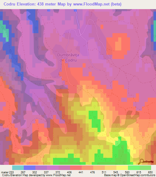 Codru,Romania Elevation Map