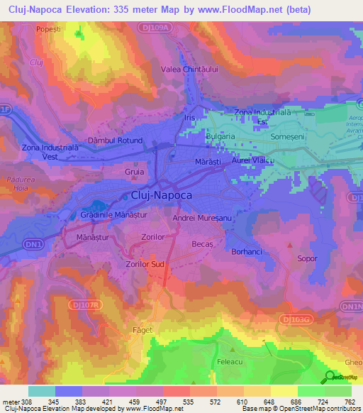 Cluj-Napoca,Romania Elevation Map