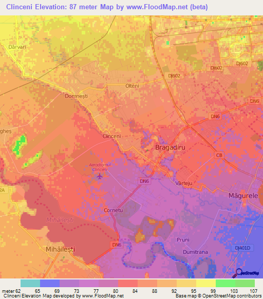 Clinceni,Romania Elevation Map