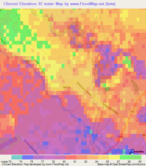 Clinceni,Romania Elevation Map