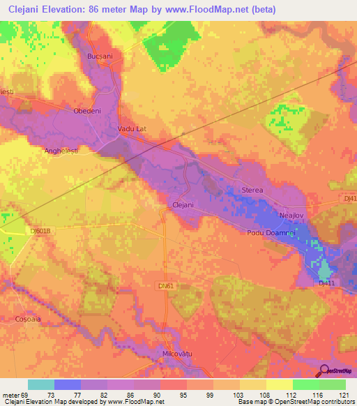 Clejani,Romania Elevation Map