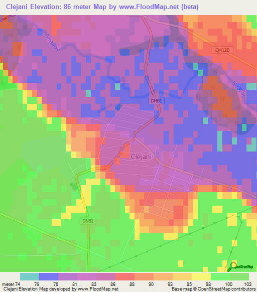 Clejani,Romania Elevation Map