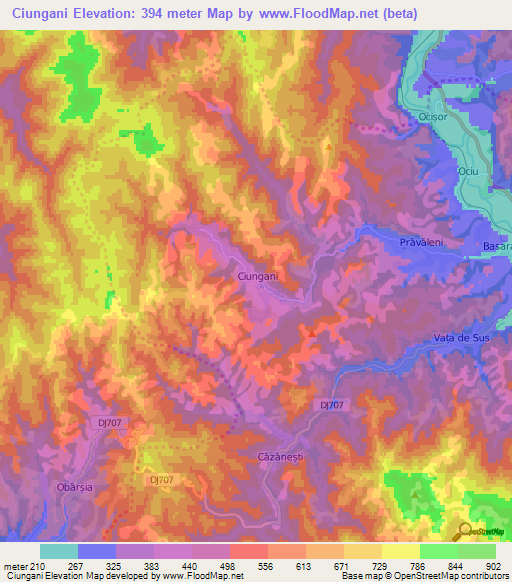 Ciungani,Romania Elevation Map