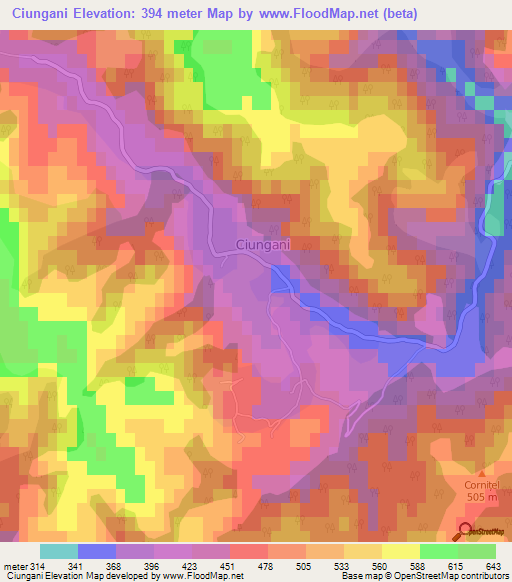 Ciungani,Romania Elevation Map