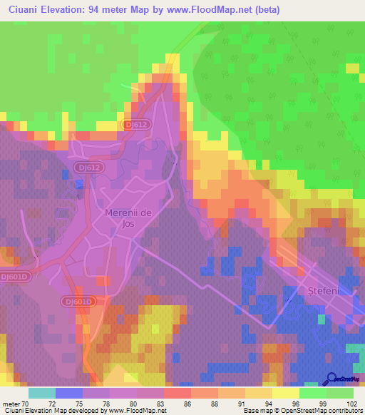 Ciuani,Romania Elevation Map