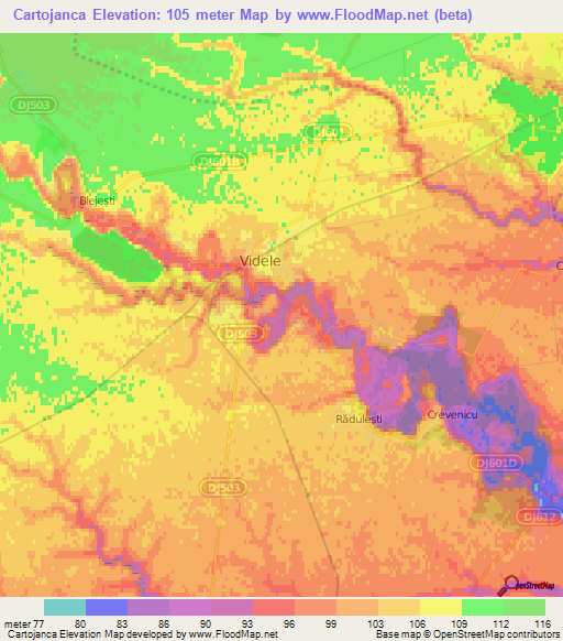 Cartojanca,Romania Elevation Map