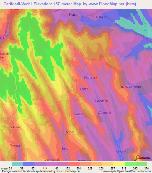 Carligatii-Vechi,Romania Elevation Map