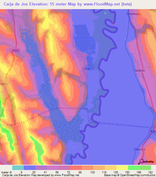 Carja de Jos,Romania Elevation Map