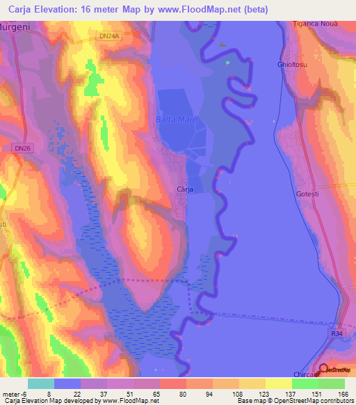 Carja,Romania Elevation Map