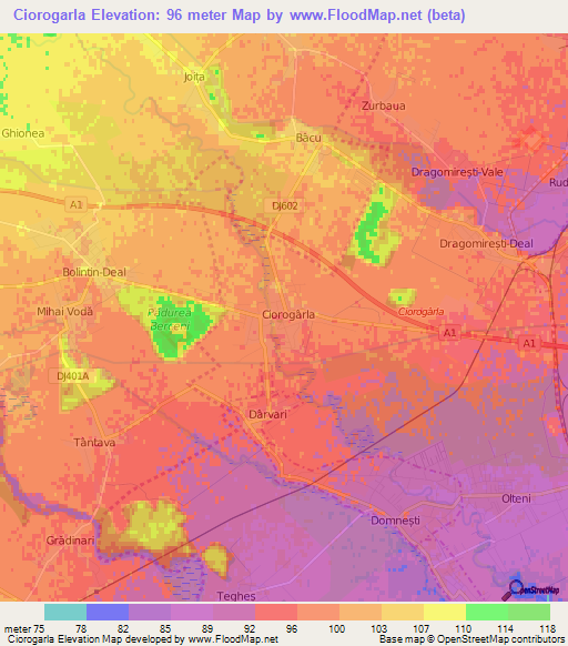 Ciorogarla,Romania Elevation Map