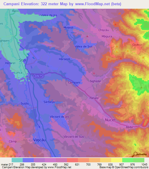 Campani,Romania Elevation Map