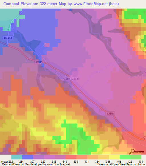 Campani,Romania Elevation Map