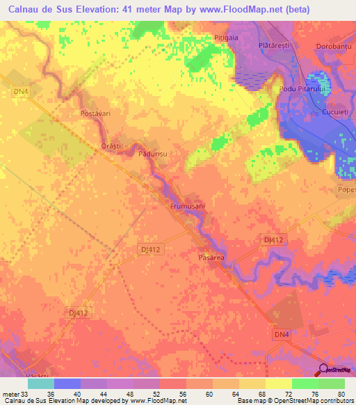 Calnau de Sus,Romania Elevation Map