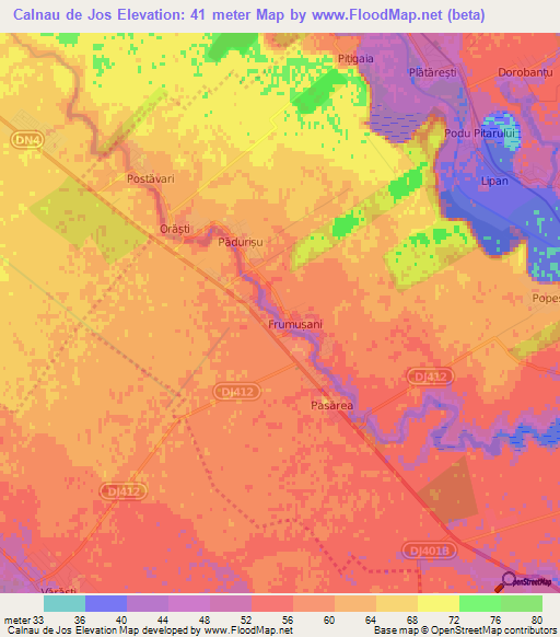 Calnau de Jos,Romania Elevation Map