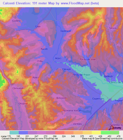 Calcesti,Romania Elevation Map