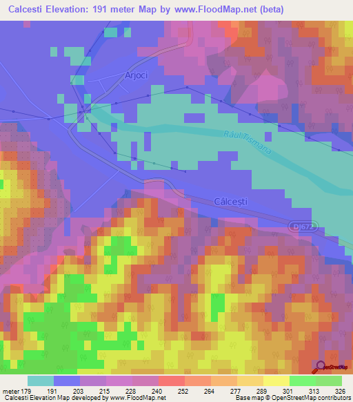 Calcesti,Romania Elevation Map