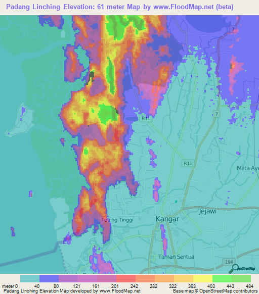 Padang Linching,Malaysia Elevation Map