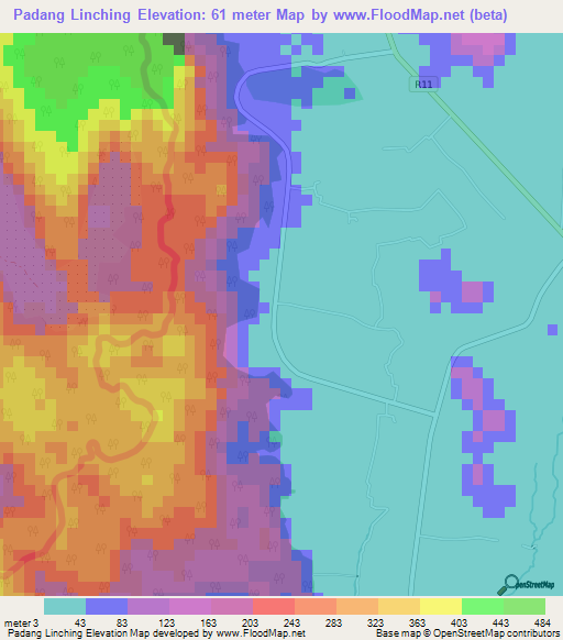 Padang Linching,Malaysia Elevation Map