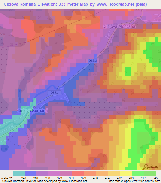 Ciclova-Romana,Romania Elevation Map