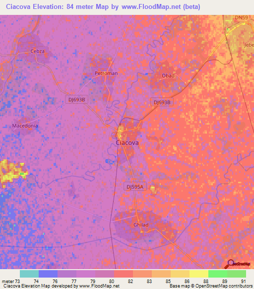 Ciacova,Romania Elevation Map